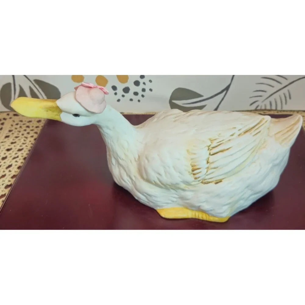 Cottage Core Vintage White Ceramic Dapper Boy & Girl Ducks w/ Added Adornments